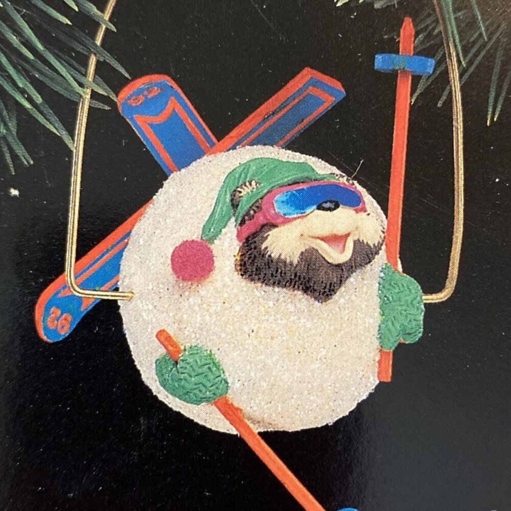 Ornament Hallmark Keepsake Skiing Round 1992 Snowball Christmas Tree Holiday Fun